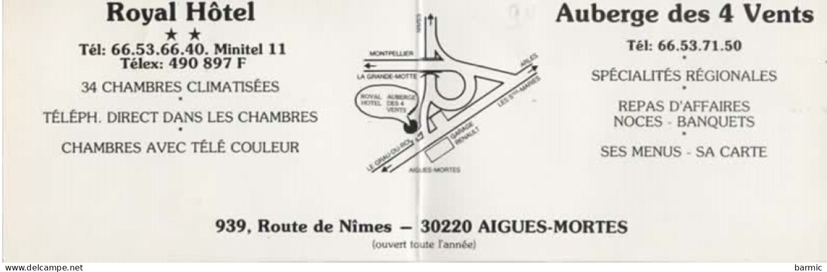 CARTE DE VISITE, ROYAL HOTEL, 939 ROUTE DE NIMES A  AIGUES MORTES, VUE INTERIEUR ET EXTERIEUR COULEUR  REF 15671 - Cartes De Visite