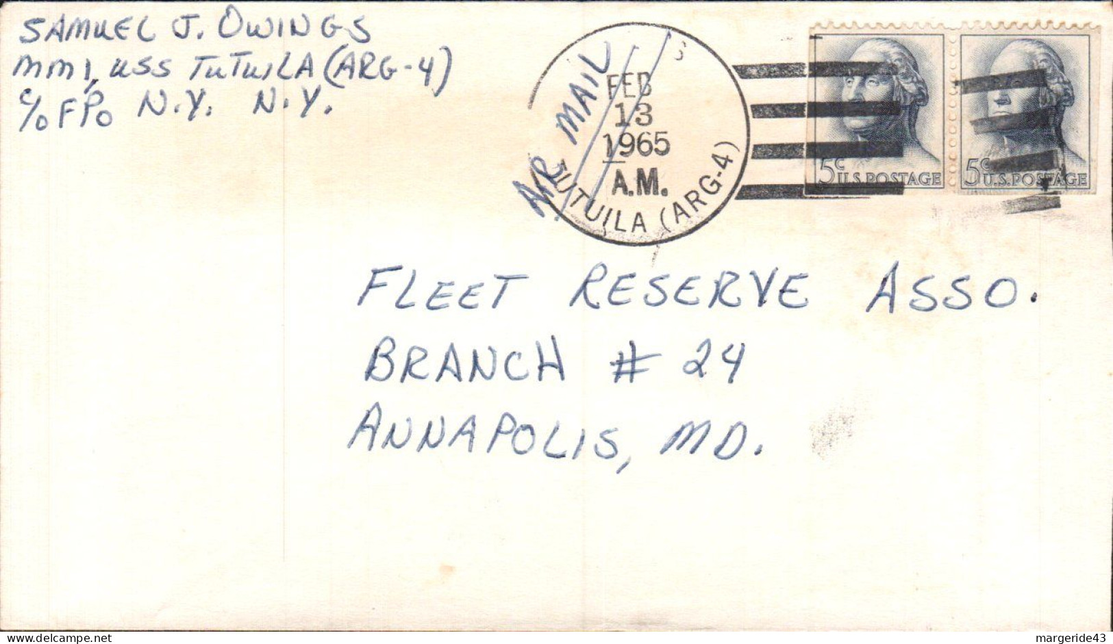 USA ETATS UNIS AFFRANCHISSEMENT COMPOSE SUR LETTRE DE L'U S S TUTUILA 1965 - Cartas & Documentos