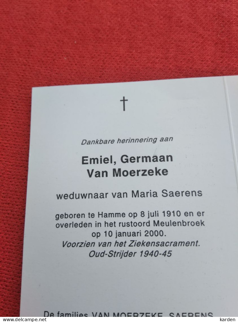 Doodsprentje Emiel Germaan Van Moerzeke / Hamme 8/7/1910 - 10/1/2000 ( Maria Saerens ) - Religión & Esoterismo