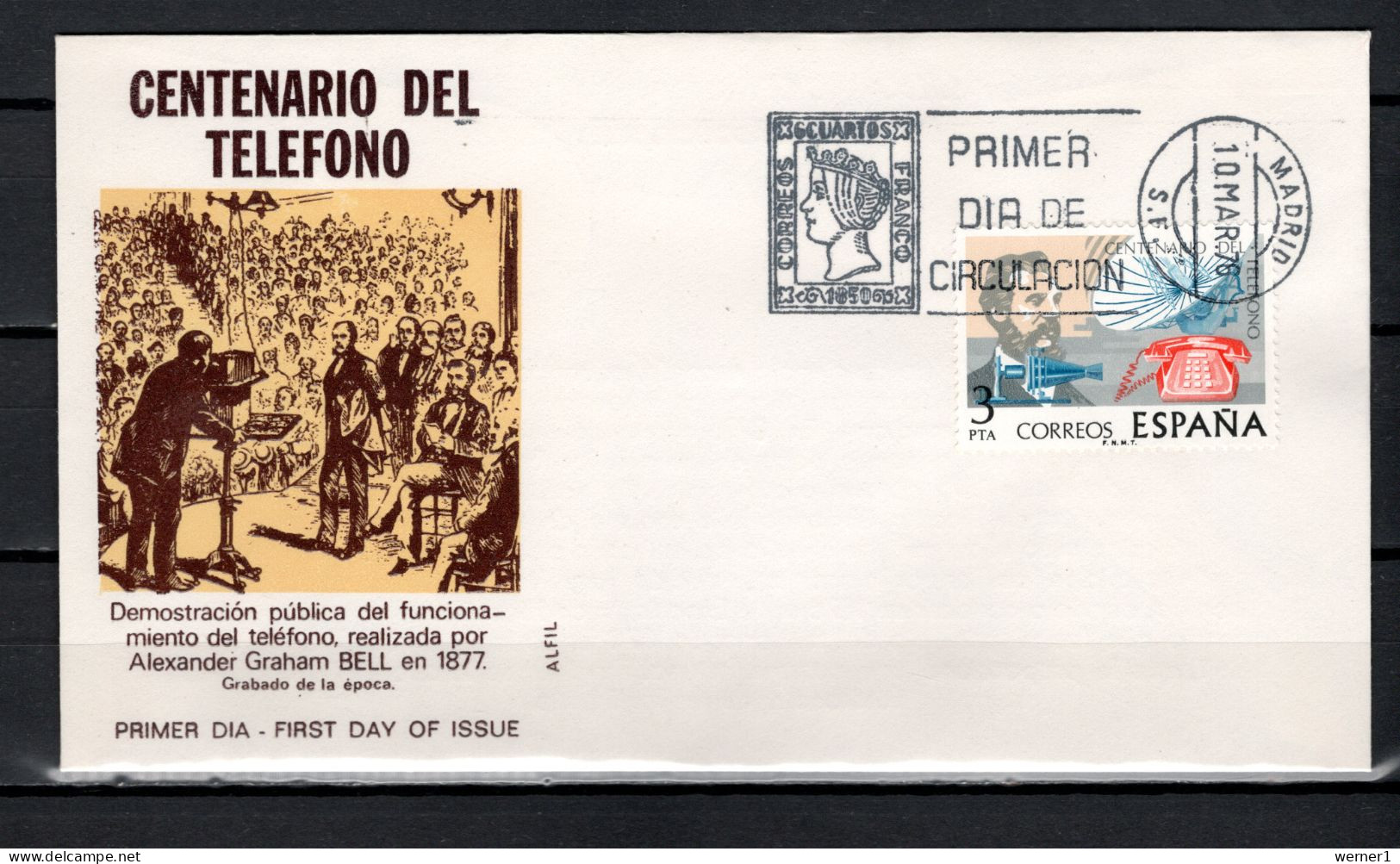 Spain  1976 Space, Telephone Centenary Stamp On FDC - Europe