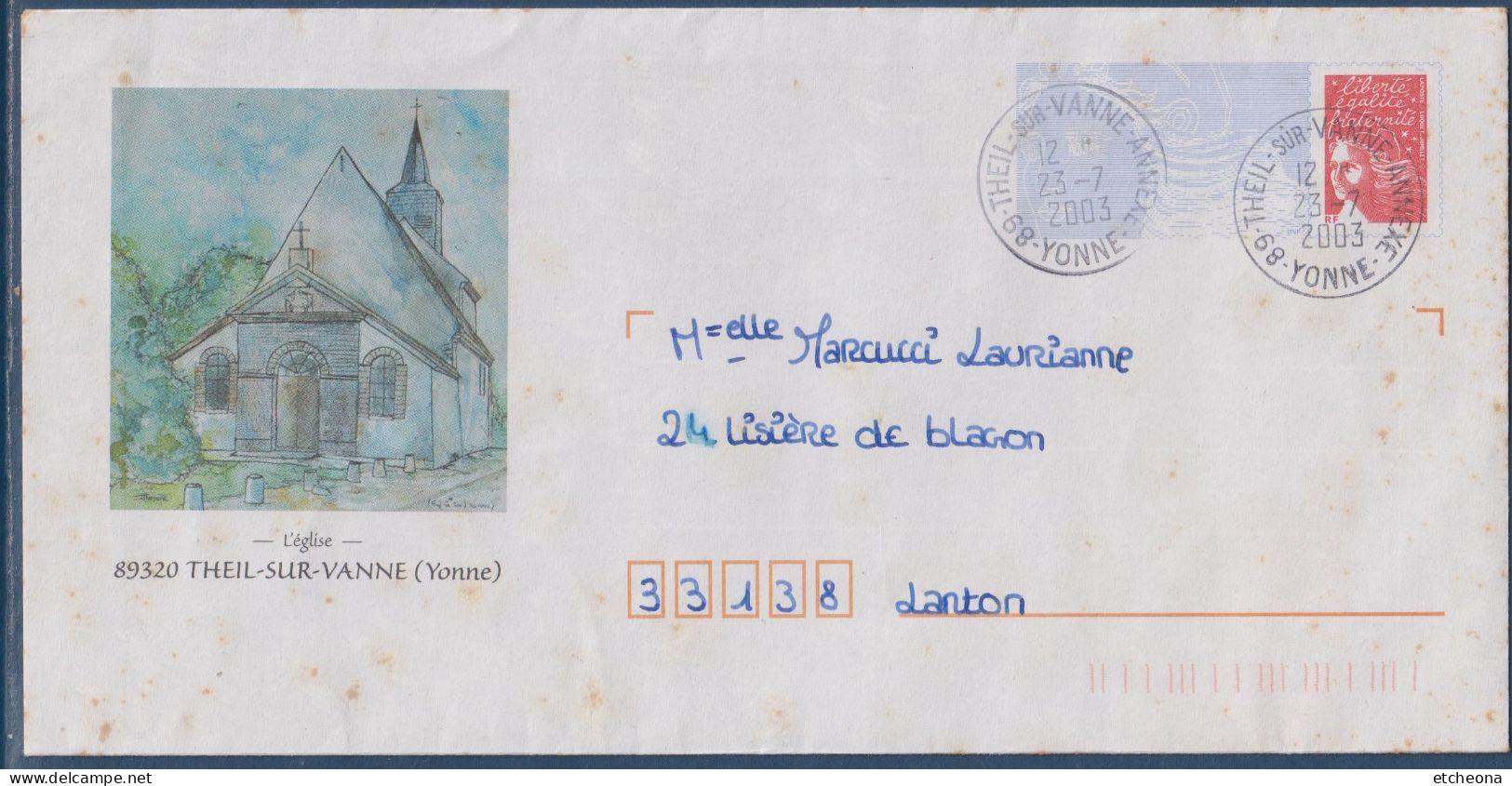 Luquet  Repiquage Theil Sur Vanne (Yonne) L'Eglise Type 3417-E2 Oblitéré 23.04.2003 - PAP : Bijwerking /Luquet