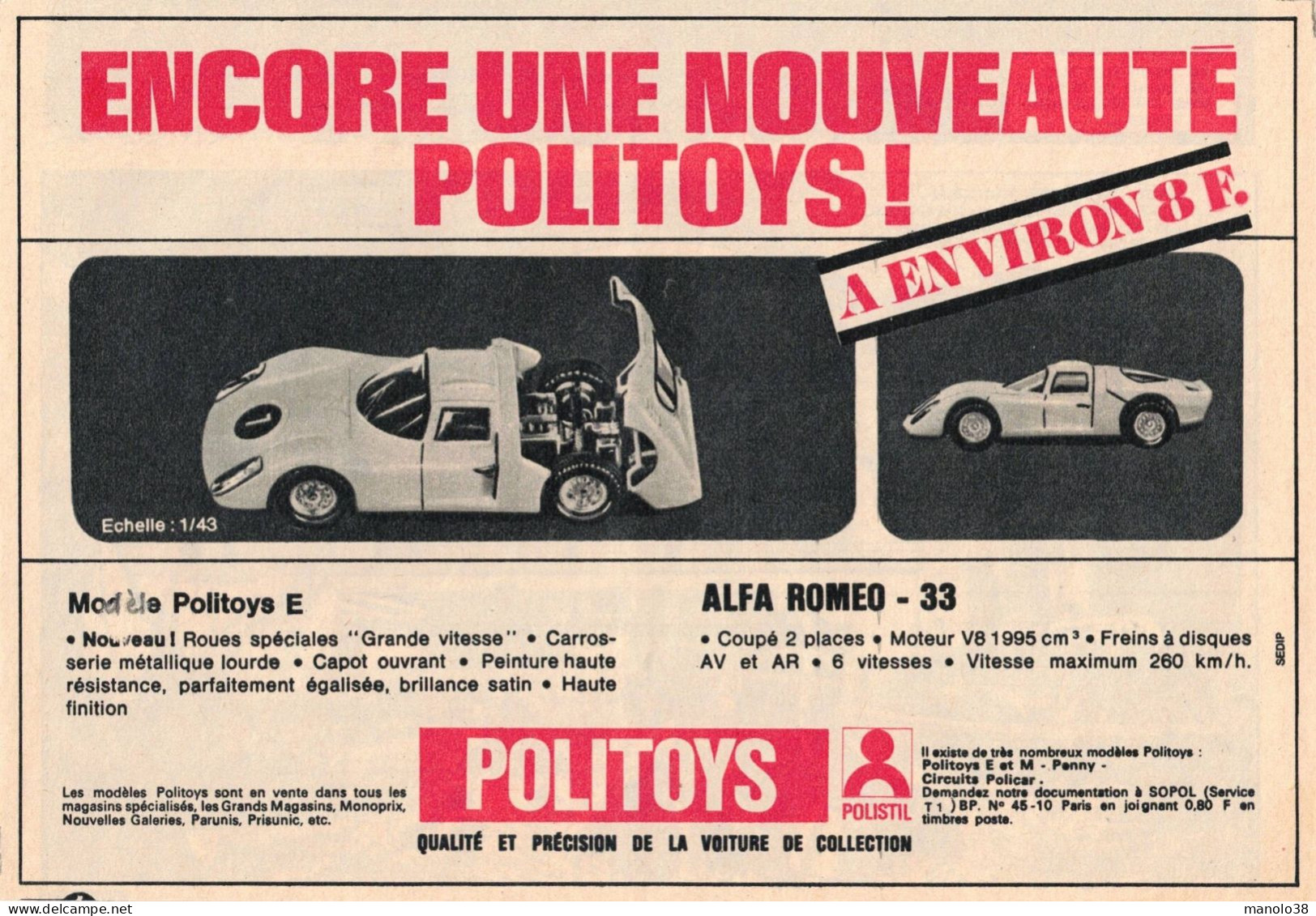 Alfa Roméo 33. Politoys. Voiture De Collection Miniature. 1970. - Publicités