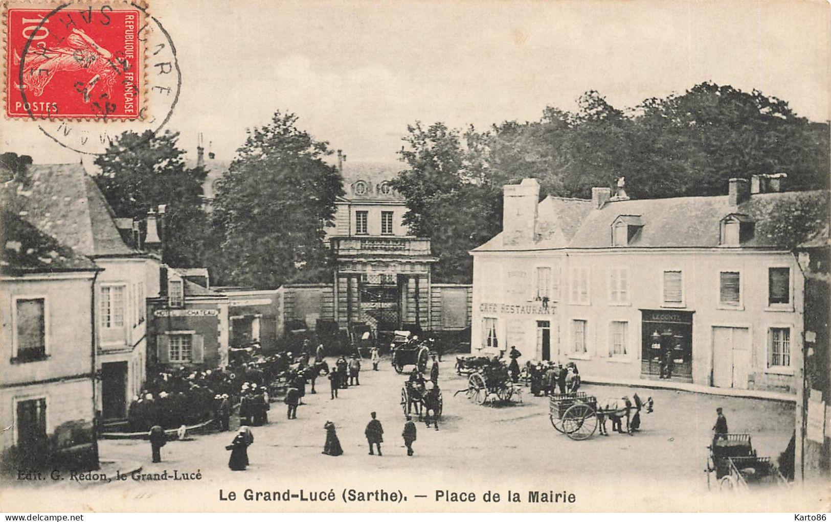 Le Grand Lucé * La Place De La Mairie * Café Restaurant * Attelage - Le Grand Luce