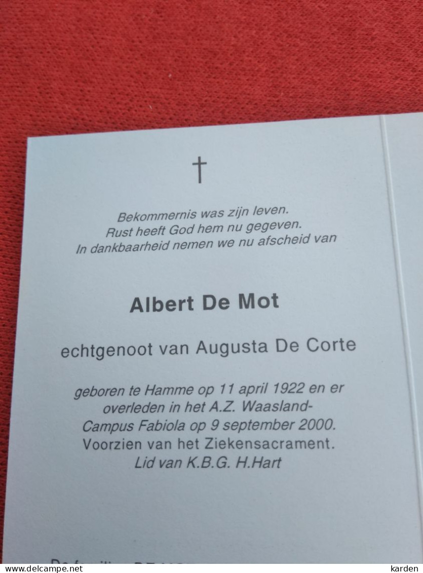 Doodsprentje Albert De Mol / Hamme 11/4/1922 - 9/9/2000 ( Augusta De Corte ) - Religion & Esotericism