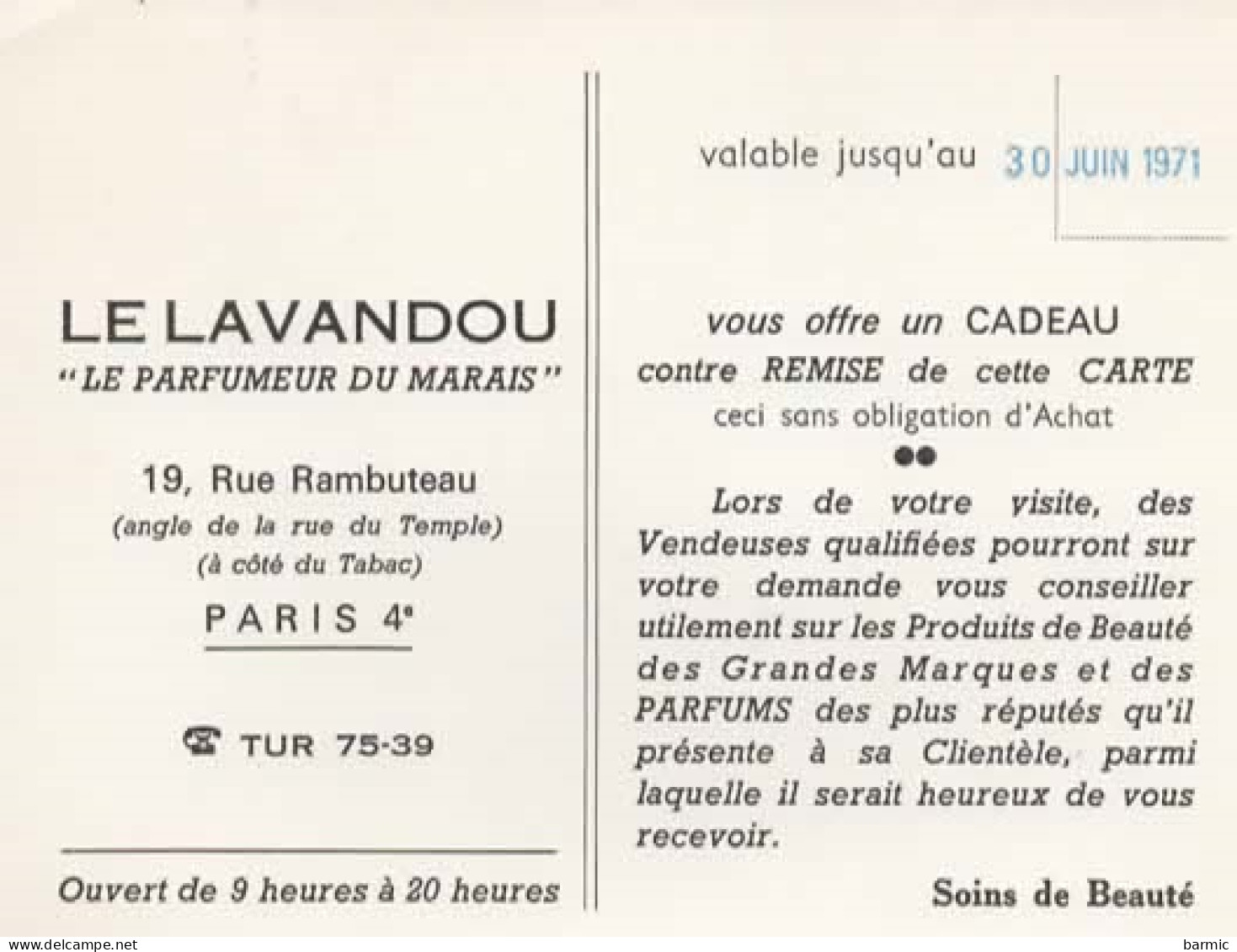 PUBLICITE LE LAVANDOU, LE PARFUMEUR DU MARAIS 19 RUE RAMBUTEAU PARIS COULEUR  REF 15674 - Werbung