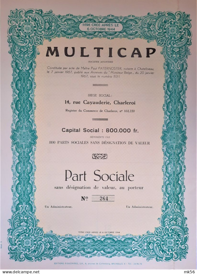 Multicap - Part Sociale - Charleroi  1967 - Bergbau