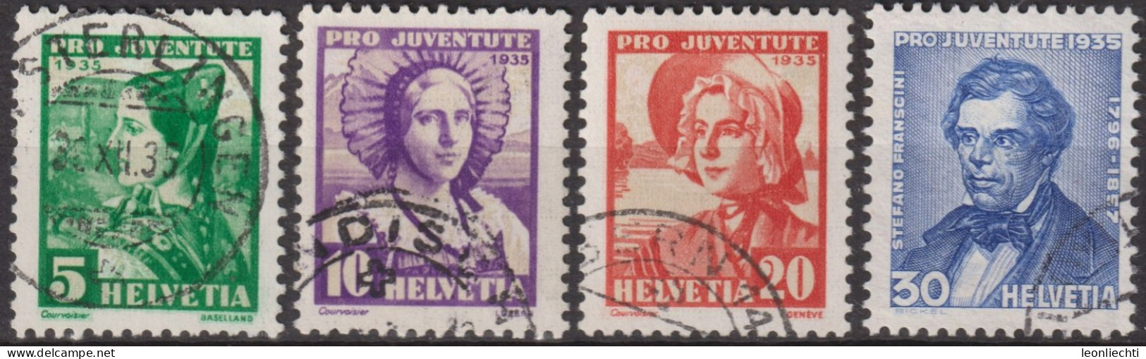 1935 Schweiz / Pro Juventute ° Zum:CH J73-J76, Mi:CH 287-290, Yt:CH 282-285, Frauentrachten, Stefano Franscini - Oblitérés