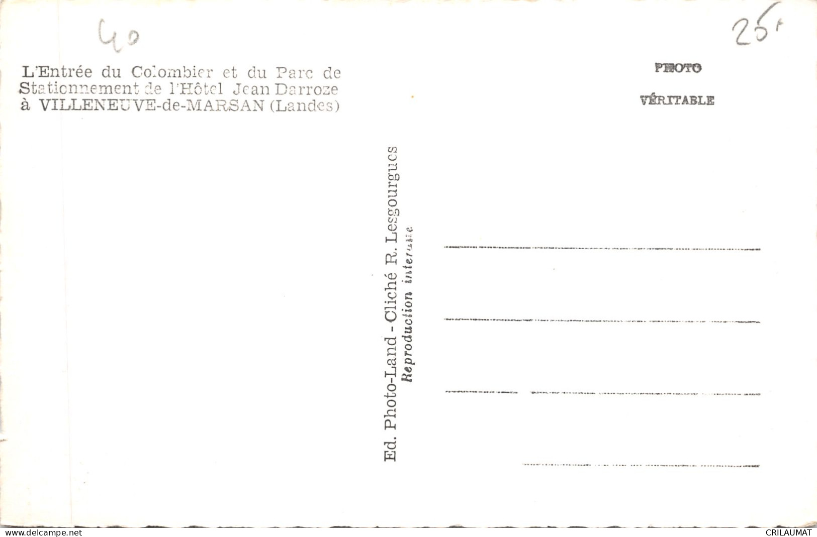 40-VILLENEUVE DE MARSAN-ENTREE DU COLOMBIER-N T6021-G/0331 - Villeneuve De Marsan