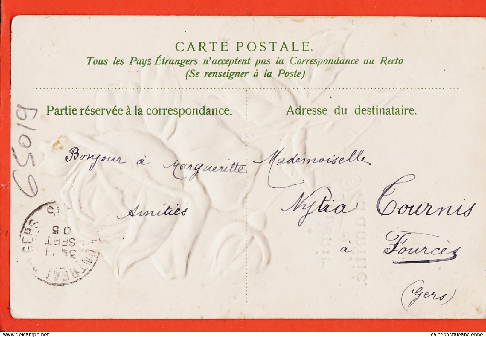26999 / ⭐T.B Gaufrage ◉ Rose Bouton SOUVENIR AMITIE 1905 De Alice DUGRIS à Nytia TOURNIS Fources  - Sonstige & Ohne Zuordnung