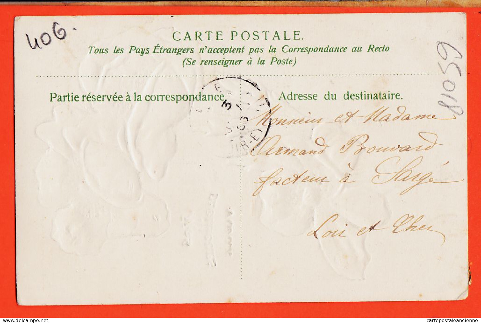 26998 / ⭐ T. Belle CP Art-Déco Floral Embossée Gaufrée Dorée ◉ MEILLEURS VOEUX 1905 à Armand BOUVARD Facteur Sargé - Anno Nuovo