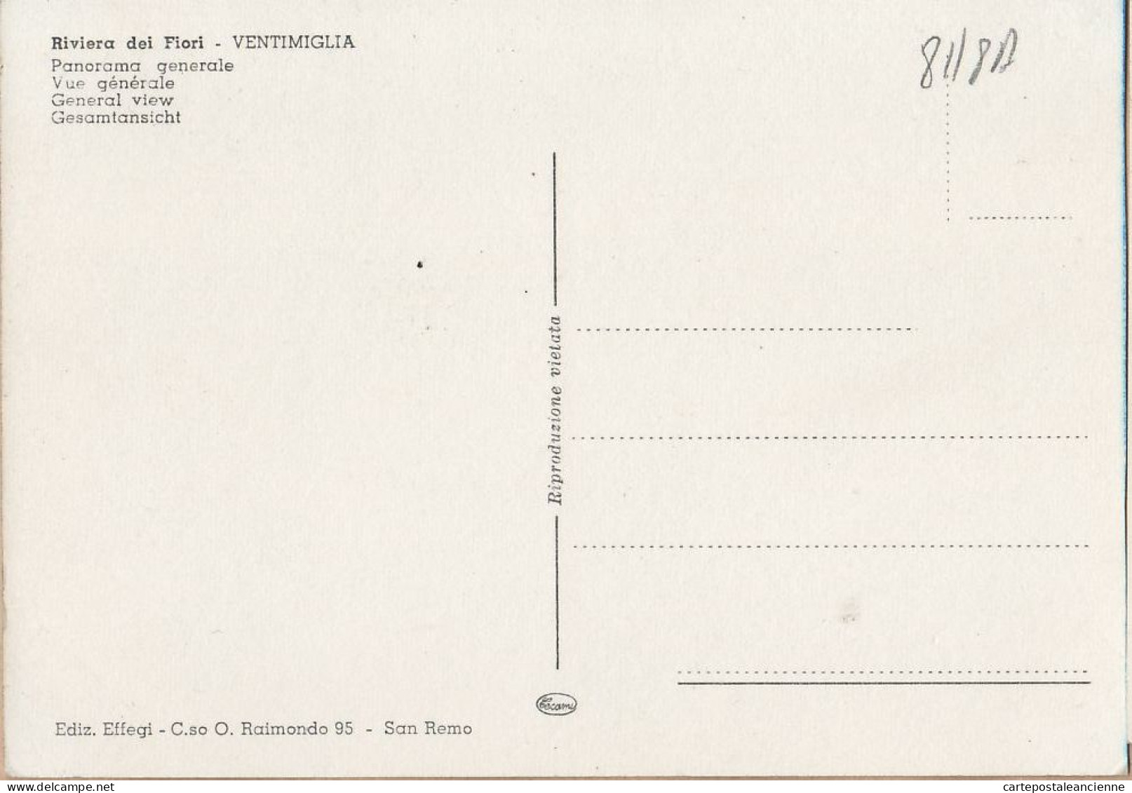 26848 / ⭐ Liguria Imperia RIVIERA FIORI VENTIMIGLIA PANORAMA GENERALE 1970s ¤ EFFEGI  - Imperia