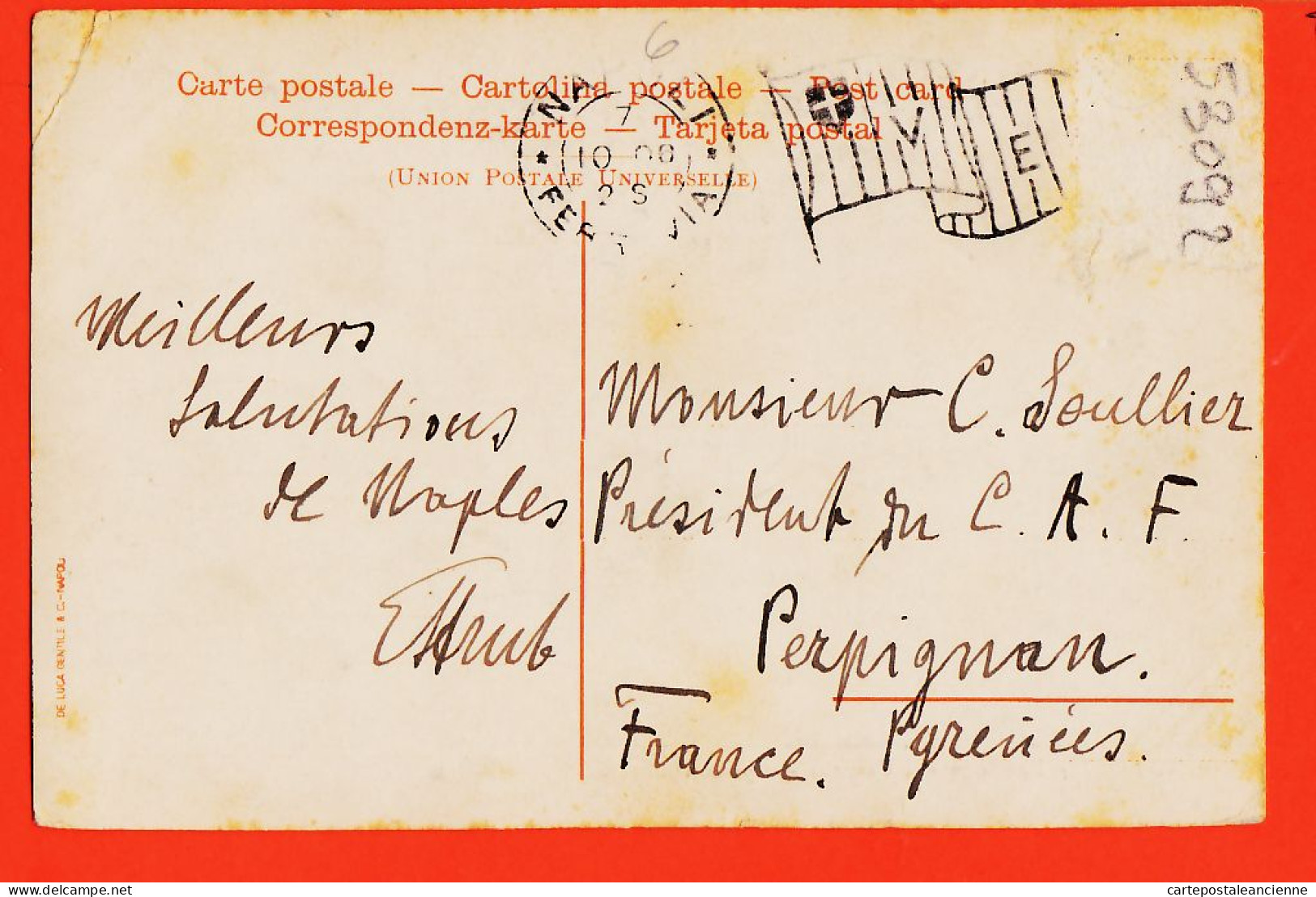 26770 / ⭐ NAPOLI Eruzione VESUVIO Aprile 1906 Campania NAPLES à SOULLIER Président C.A.F Perpignan / DE LUCA GENTILE  - Napoli (Naples)