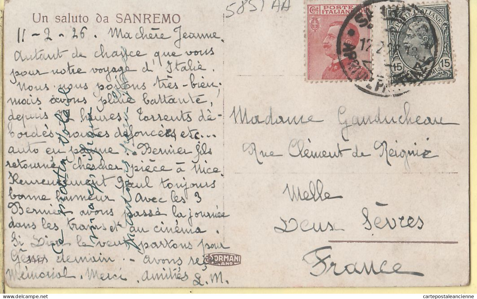 26837 / ⭐ SANREMO Liguria SAN-REMO Panorama BERIGO 1926 à GAUDUCHEAU Melle -SORMANI Italy Italie Italia Italien  - San Remo