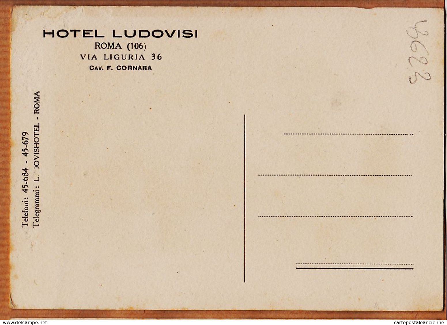 26866 / ⭐ ◉  ♥️ (•◡•) ROMA Hotel LUDOVISI Via LIGURIA Cav. F. CORNARA Rome 1940s  - Bars, Hotels & Restaurants