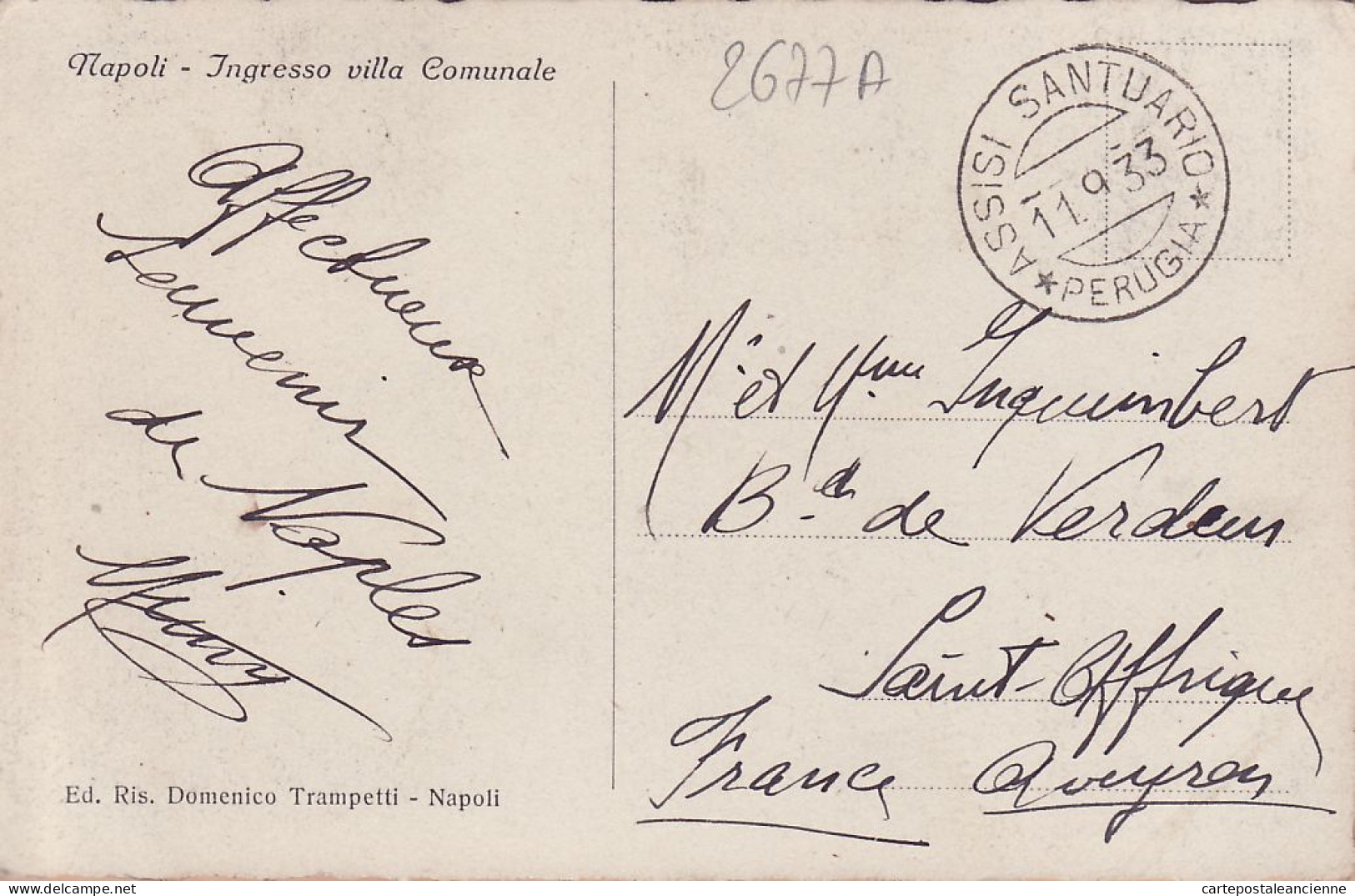 26804 / ⭐ NAPOLI NAPLES 11.09.1933 INGRESSO VILLA COMUNALE - DOMENICO TREMPETI Italia Italie Italy - Napoli (Naples)