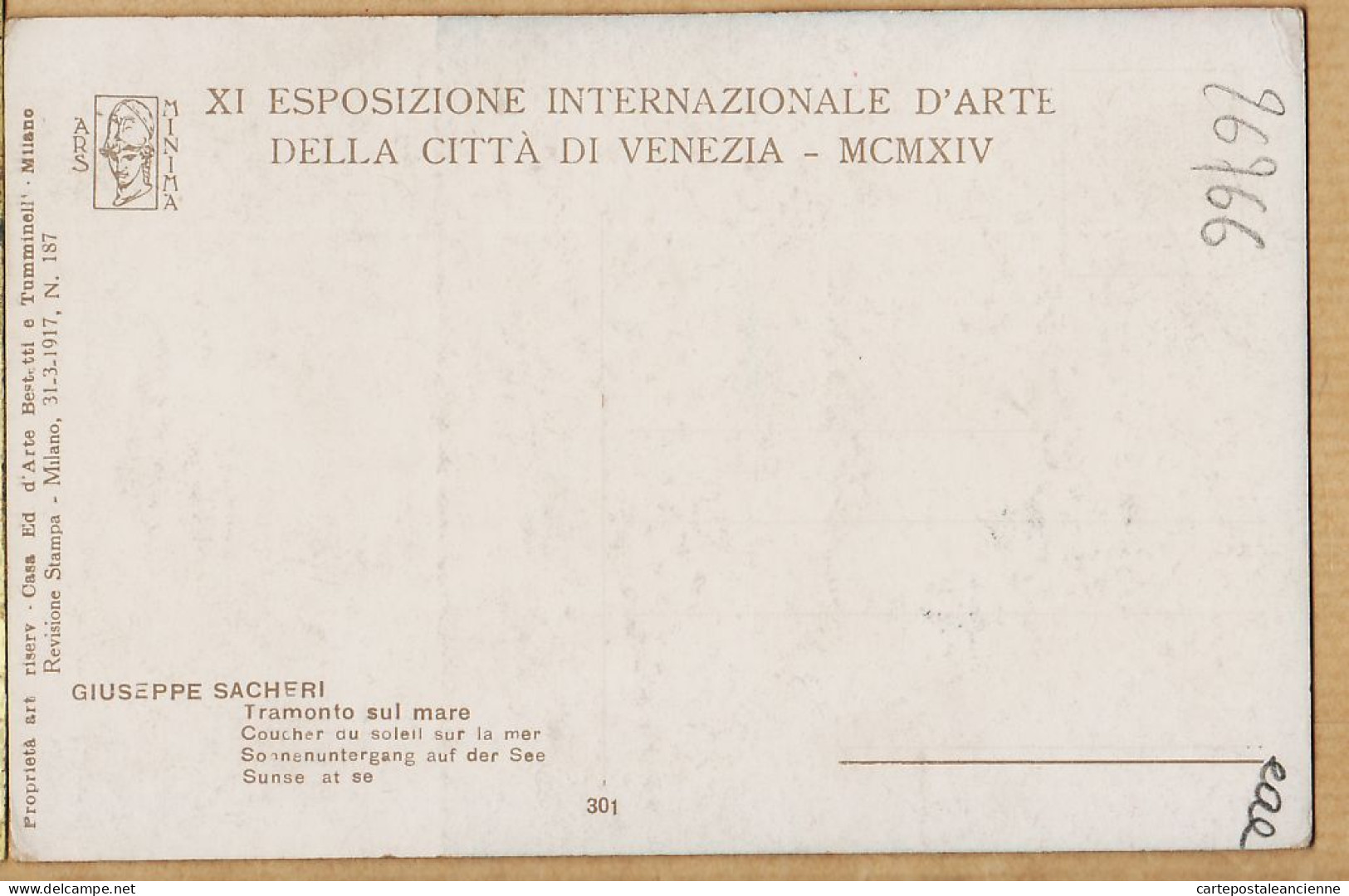 26916 / ⭐ Citta Di VENEZIA XI Esposizione Internazionale ARTE 1914 Giuseppe SACHERI TRAMONTO Sul MARE ARS MINIMA 301 - Venezia (Venice)