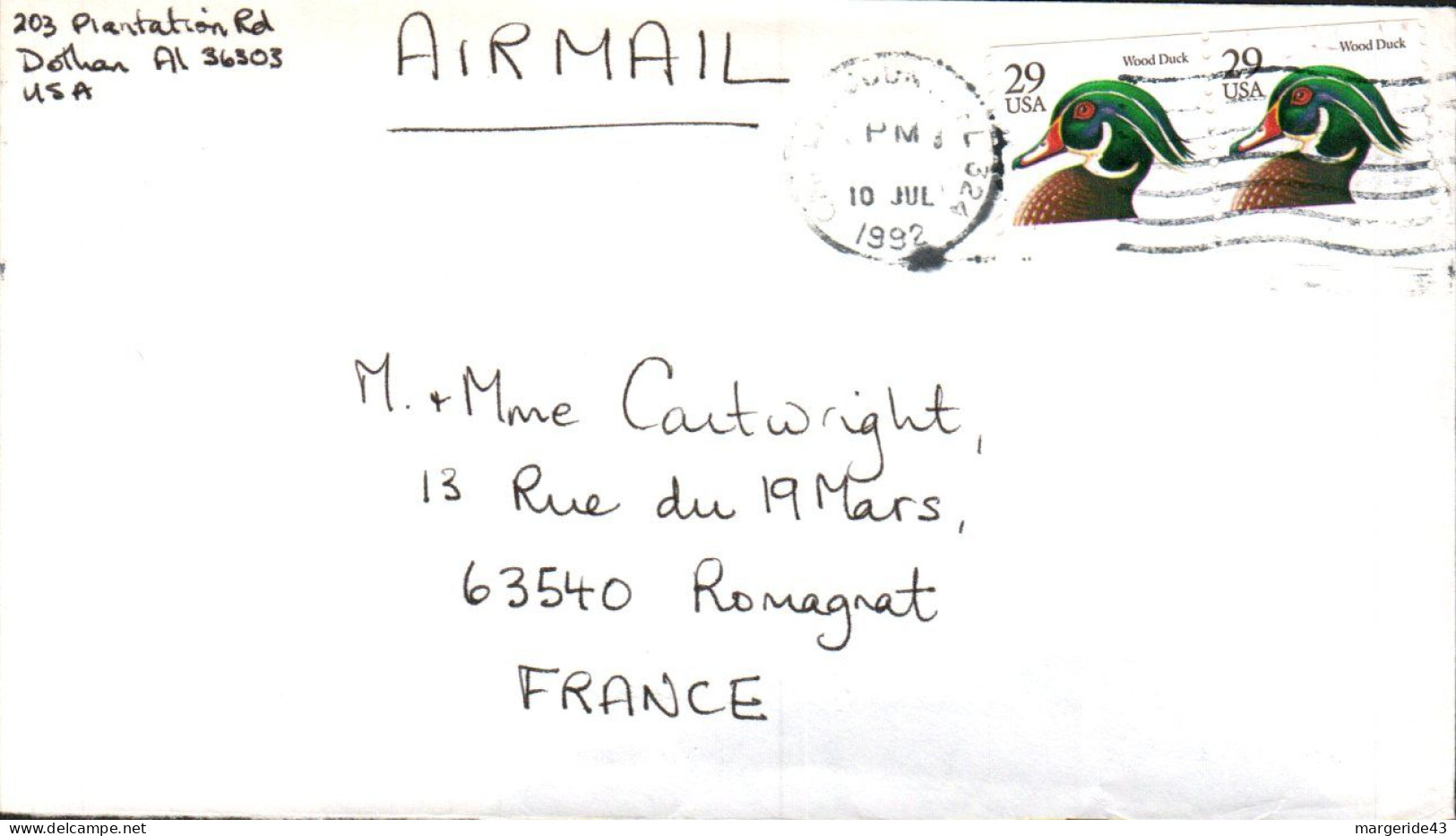 USA ETATS UNIS AFFRANCHISSEMENT COMPOSE SUR LETTRE POUR LA FRANCE 1992 - Cartas & Documentos