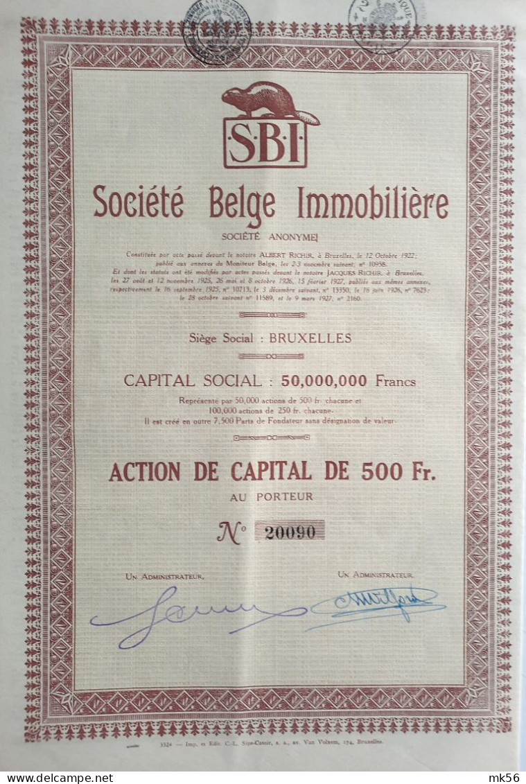 Société Belge Immobilière - Bruxelles - 1927 - Sonstige & Ohne Zuordnung