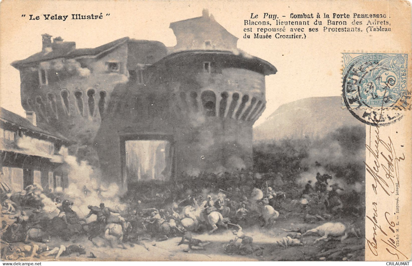 43-LE PUY EN VELAY-GRAVURE-COMBAT A LA  PORTE PANNESSAC-N T6022-D/0275 - Le Puy En Velay