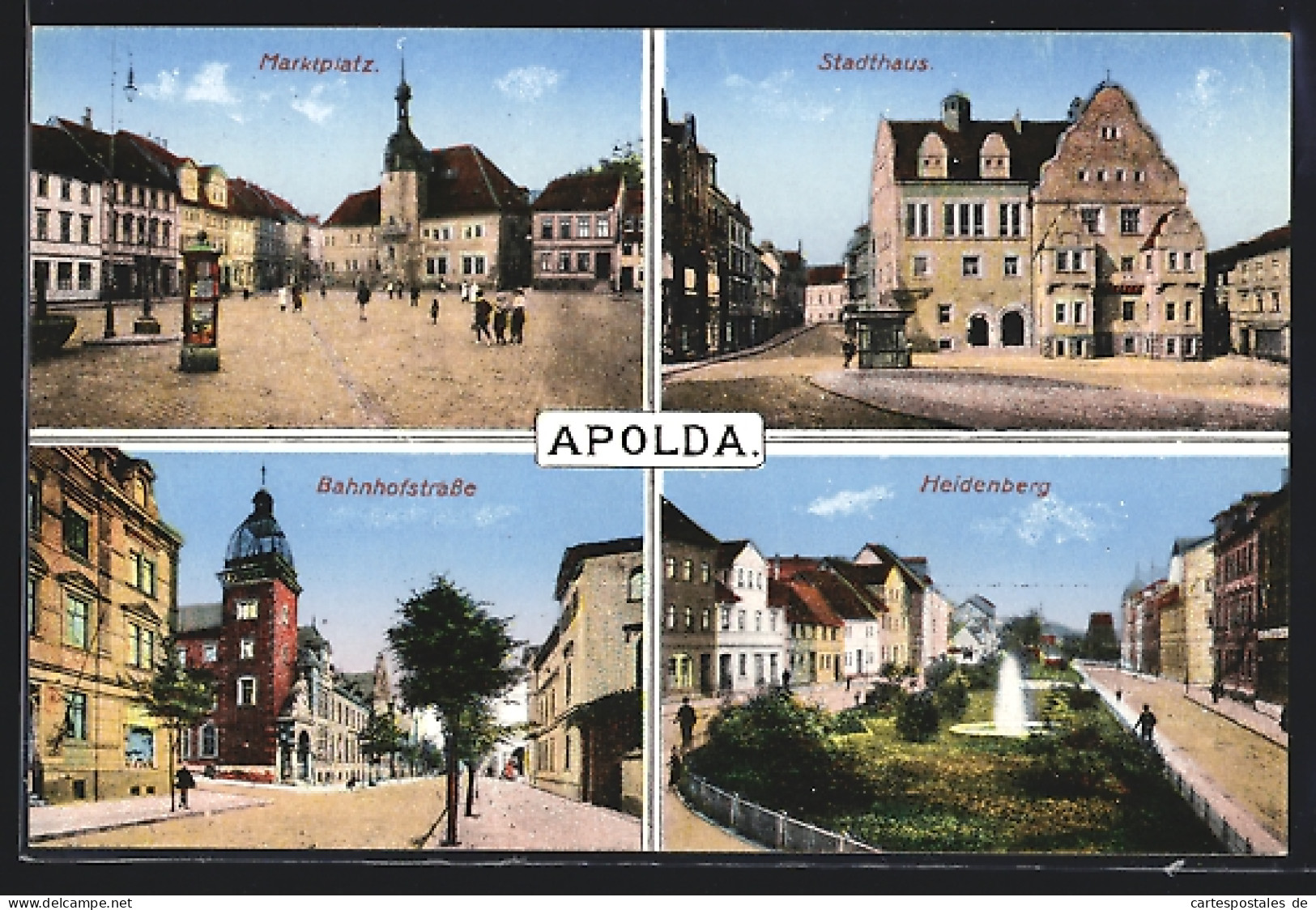 AK Apolda, Marktplatz Mit Passanten, Heidenberg Mit Springbrunnen  - Apolda