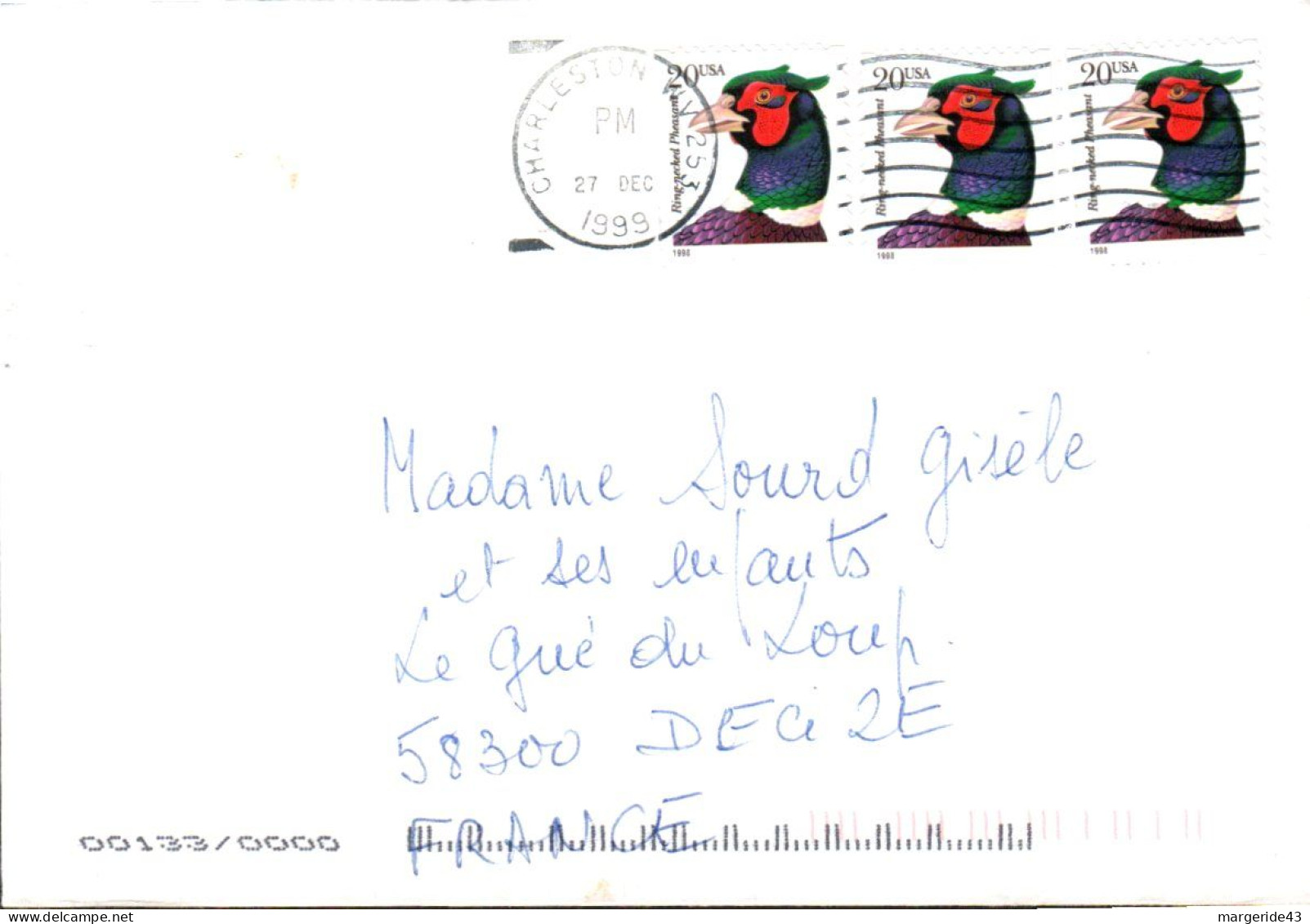 USA ETATS UNIS AFFRANCHISSEMENT COMPOSE SUR LETTRE DE CHARLESTON POUR LA FRANCE 1999 - Cartas & Documentos