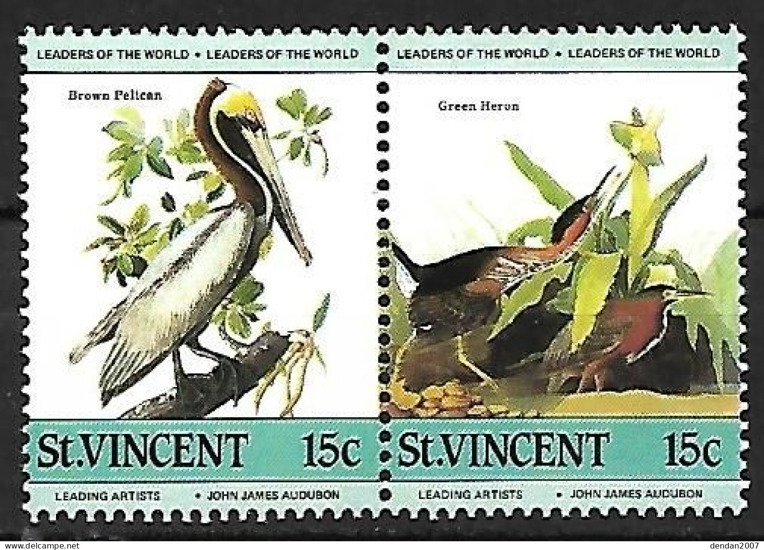 St Vincent  - MNH ** 1985 : Brown Pelican  -  Pelecanus Occidentalis + Green Heron -   Butorides Virescens - Pélicans