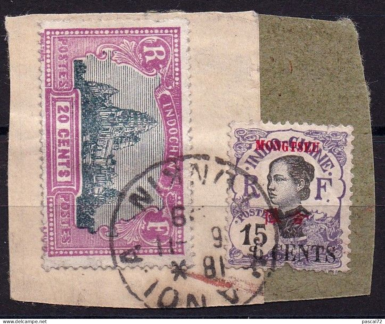 INDOCHINE MONGTSEU FRAGMENT AVEC 15c MONGTSEU ET Y&T N° 140 HANOÏ TONKIN 1929 - Briefe U. Dokumente