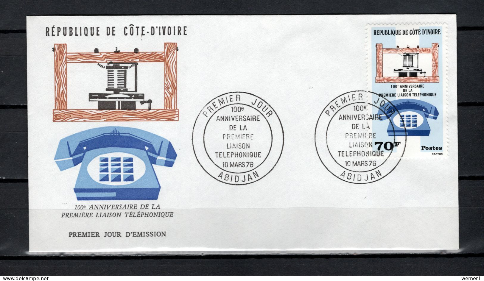 Ivory Coast 1976 Space, Telephone Centenary Stamp On FDC - Afrique