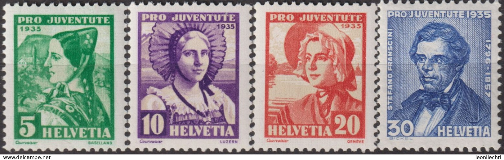 1935 Schweiz / Pro Juventute ** Zum:CH J73-J76, Mi:CH 287-290, Yt:CH 282-285, Frauentrachten, Stefano Franscini - Neufs