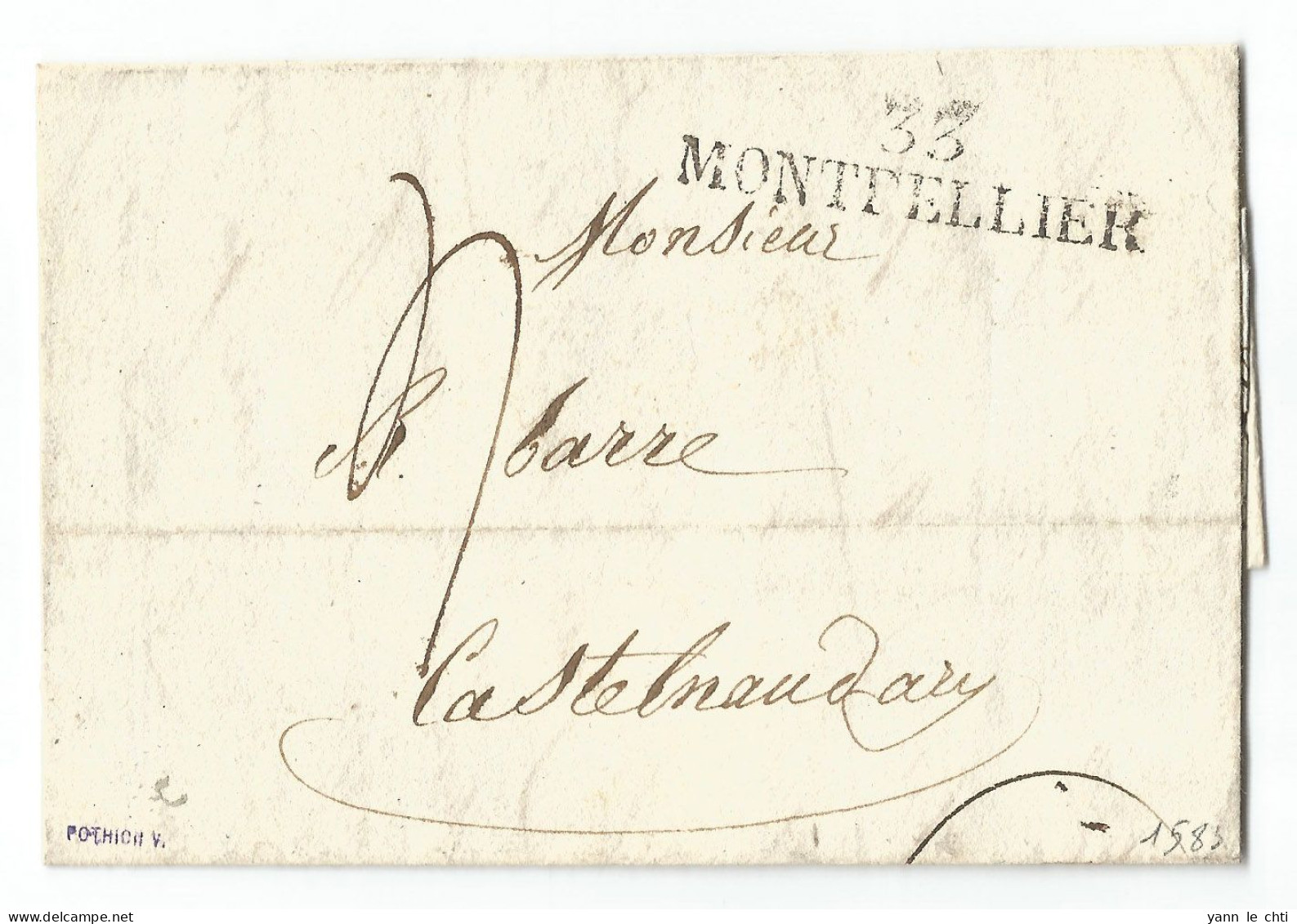 1821 Tissie Gally  33 Montpellier Pour Barre Castelnaudary Marque Postale DEB 10 Limoux Rare - 1701-1800: Precursors XVIII