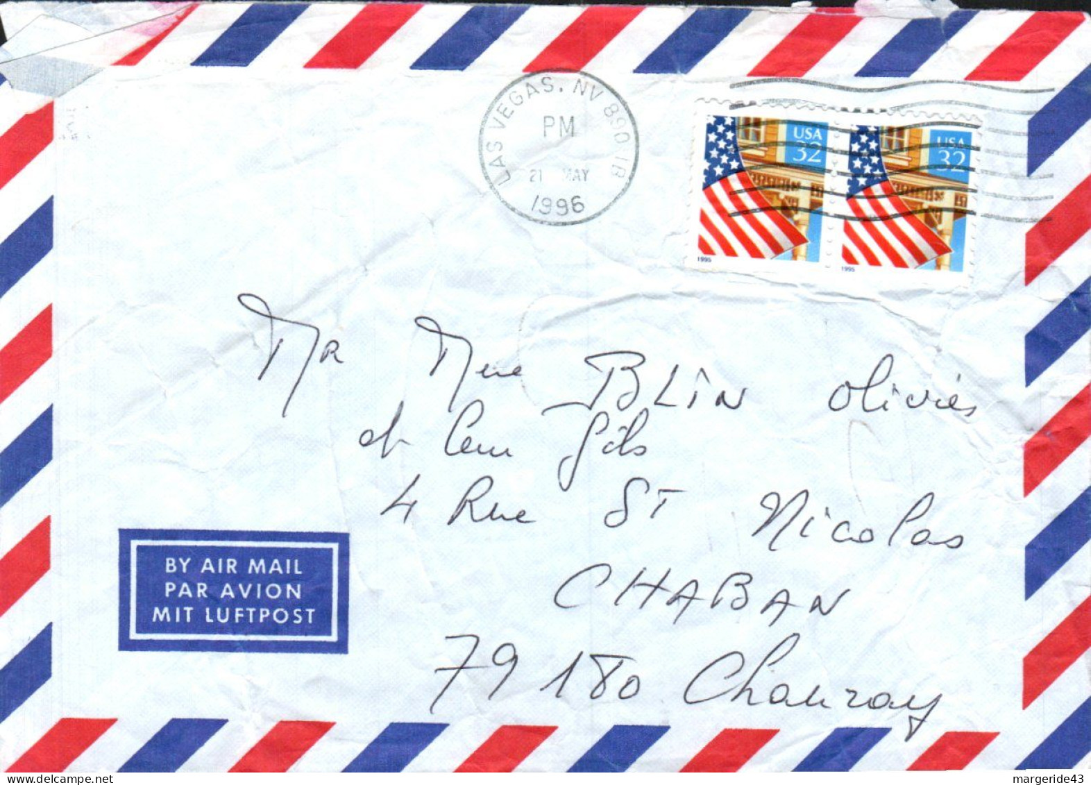 USA ETATS UNIS AFFRANCHISSEMENT COMPOSE SUR LETTRE DE LAS VEGAS POUR LA FRANCE 1996 - Cartas & Documentos