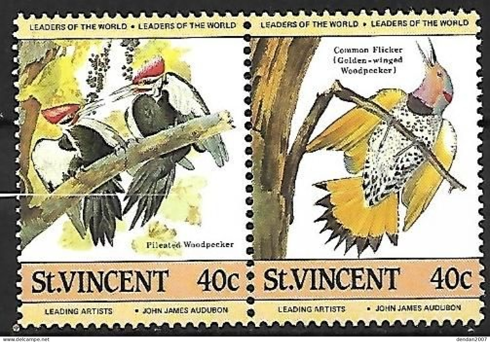 St Vincent  - MNH ** 1985 :  Pileated Woodpecker -   Dryocopus Pileatus	+    Northern Flicker  -  Colaptes Auratus - Climbing Birds