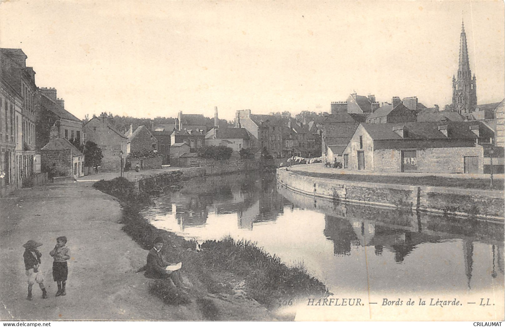 76-HARFLEUR-ENFANTS AU BORDS DE LA LEZARDE-N°6024-E/0141 - Harfleur