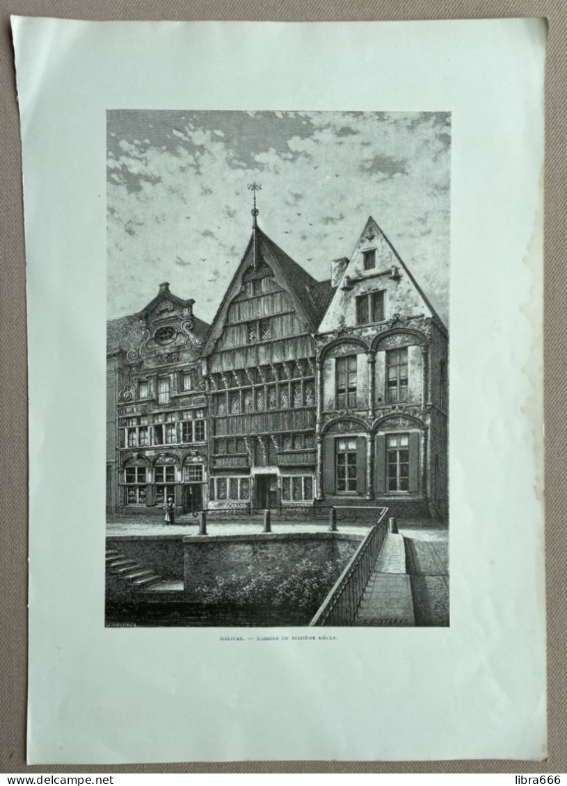 MALINES - MAISONS DU SEIZIÈME SIÉCLE / MECHELEN - HUIZEN UIT DE 16° EEUW - E. PUTTAERT  34 X 23,5 Cm (komt Uit Oud Boek) - Altri & Non Classificati