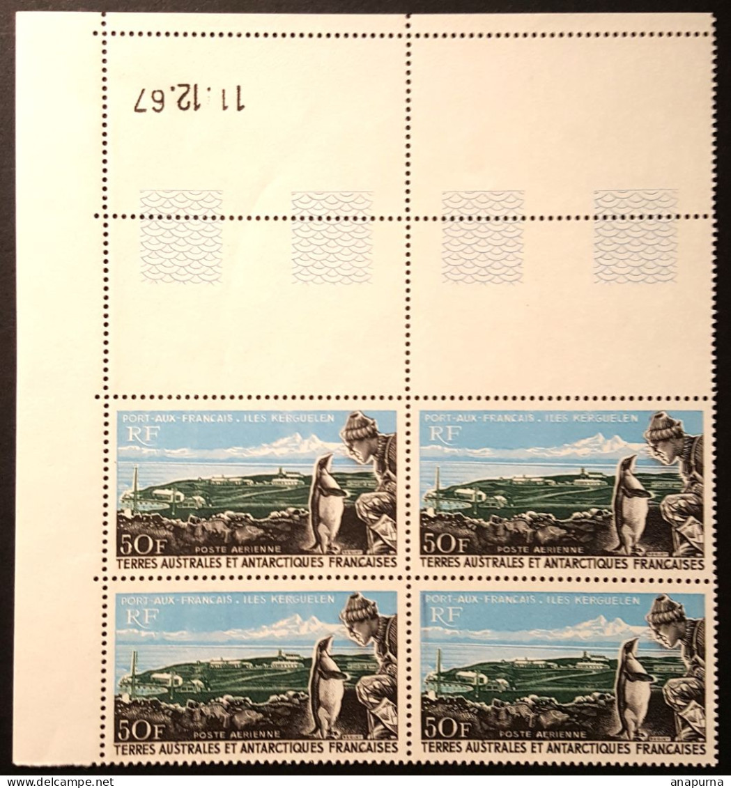 Timbre TAAF KERGUELEN Port Aux Français, BLOC DE 4 Coin Daté, YT PA14, Sans Charnière, Poste Aérienne - Unused Stamps