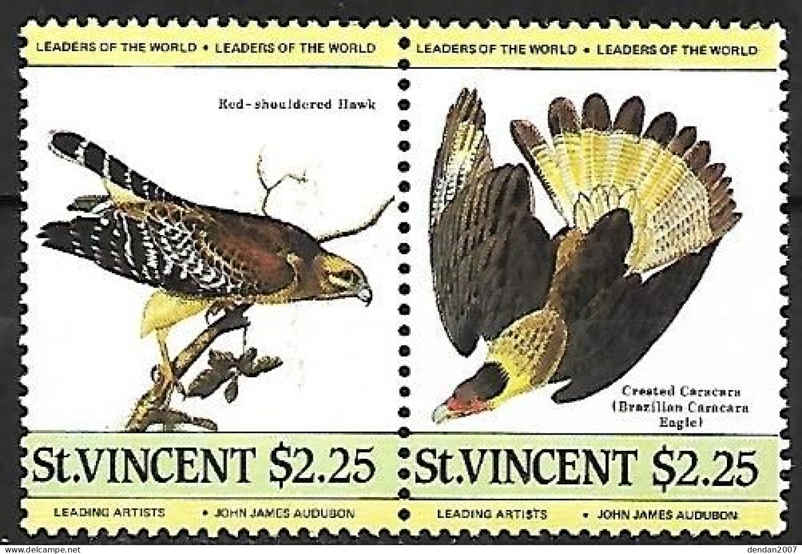 St Vincent  - MNH ** 1985 : Red-shouldered Hawk  -  Buteo Lineatus +  Crested Caracara  -  Caracara Plancus - Adler & Greifvögel