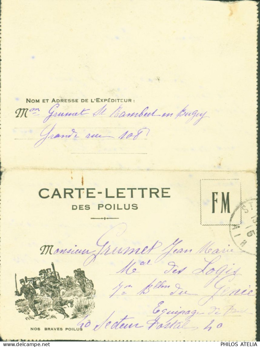 Guerre 14 Carte Lettre Des Poilus FM Franchise Militaire Nos Braves Poilus Charge CAD St Rambert Ain 1915 - WW I