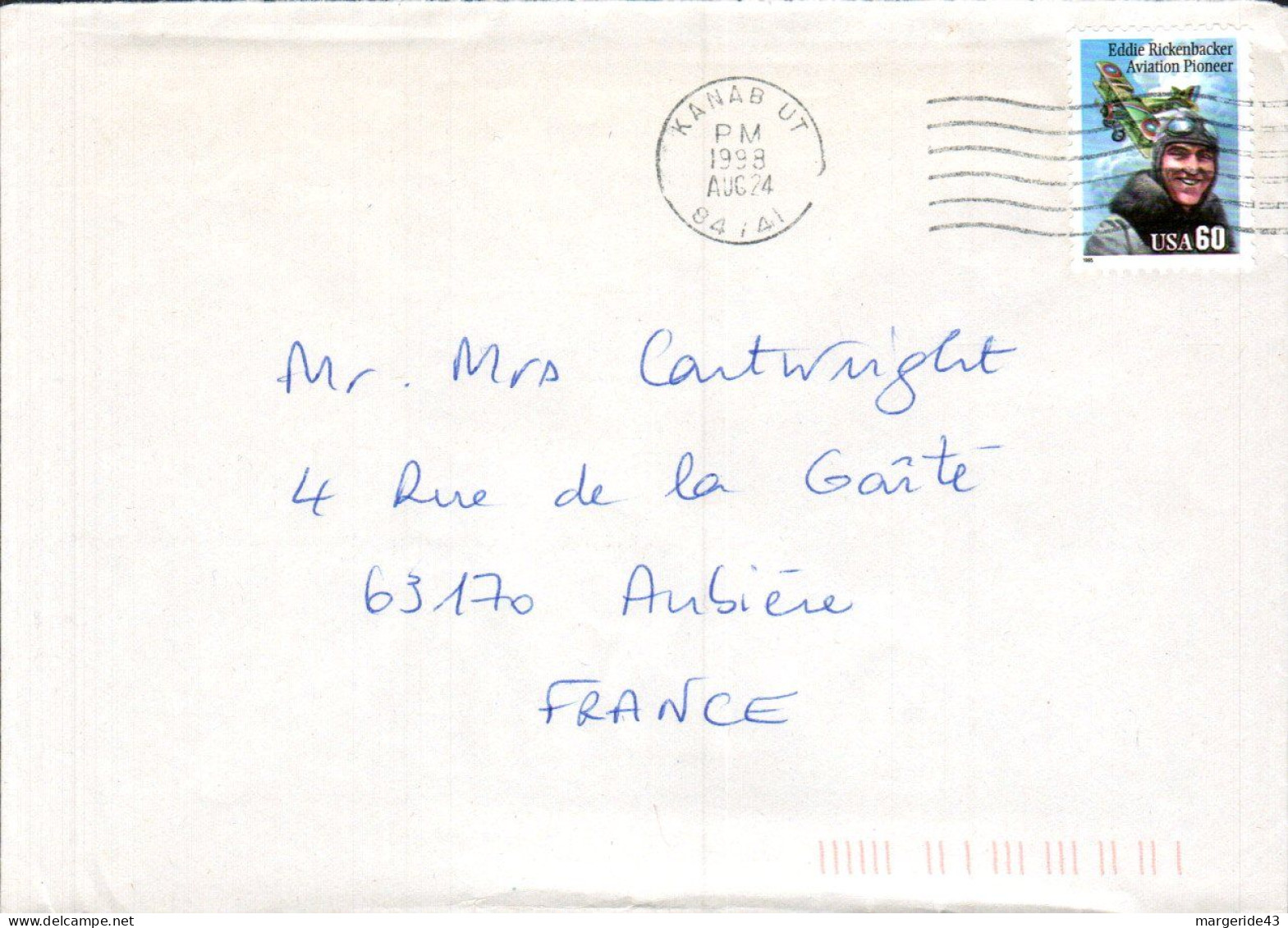 USA ETATS UNIS SEUL SUR LETTRE DE KANAB UT POUR LA FRANCE 1998 - Covers & Documents