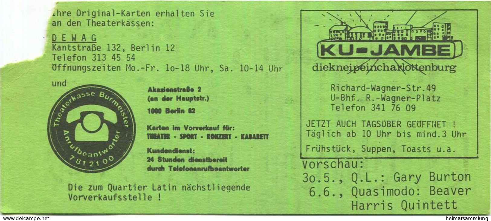 Deutschland - Berlin - Quartier Latin Und Klaus Achterberg - Jack De Johnette New Directions - Eintrittskarte 1979 - Tickets D'entrée