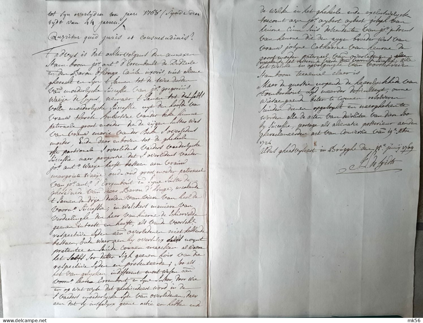 Brugghe 15 Juni 1769 (brief Gelinkt Aan Antoine, Graaf Errembault De Dudzeele (1743 - 1776) - ... - 1799