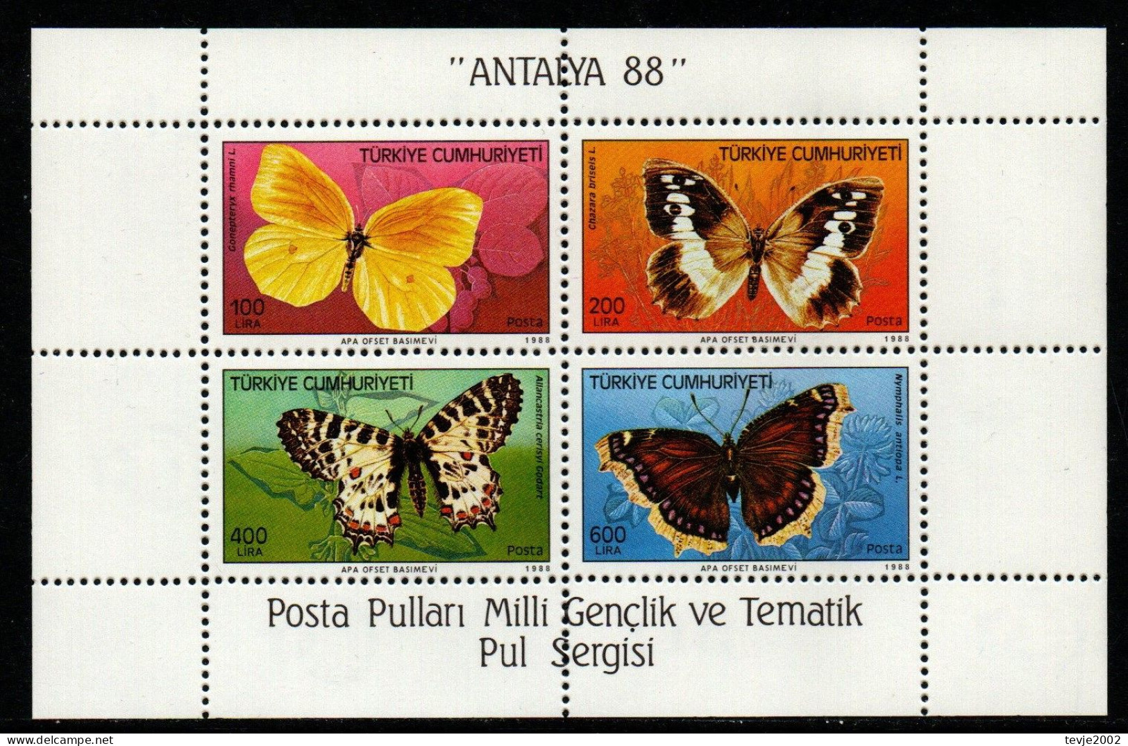 Türkei 1988 - Mi.Nr. Block 26 - Postfrisch MNH - Tiere Animals Schmetterlinge Butterflies - Vlinders