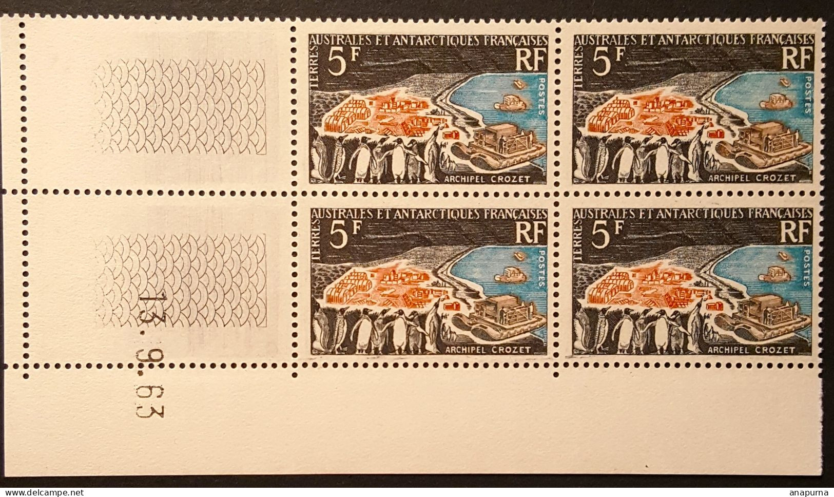 Timbre TAAF CROZET BLOC DE 4 Coin Daté, N°20, Sans Charnière, 1963 - Nuevos