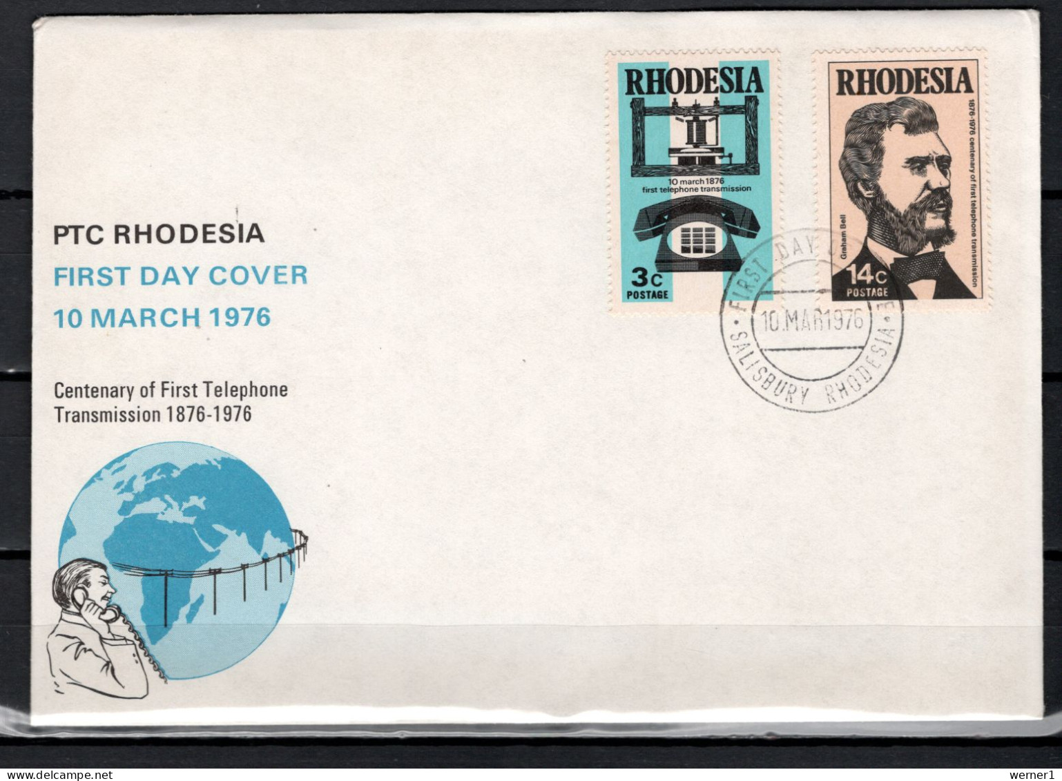 Rhodesia 1976 Space, Telephone Centenary Set Of 2 On FDC - Afrique