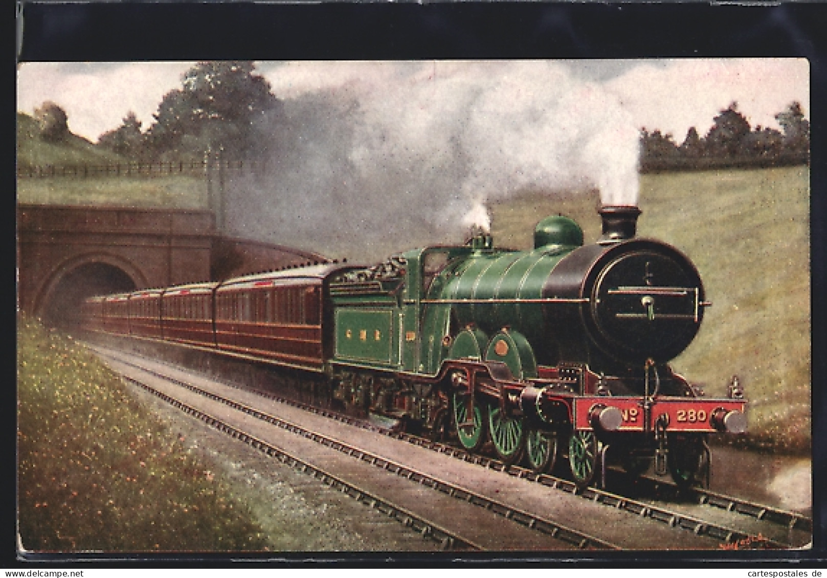 Pc Englische Eisenbahn-Lokomotive No. 280 Der G. N. Ry Am Hadley Wood Tunnel  - Trains