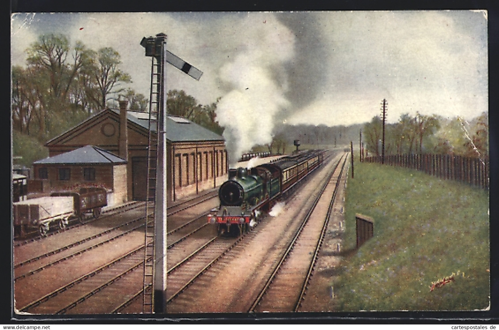 Artist's Pc G. C. Railway, Manchester Express Passing Rickmansworth  - Trains