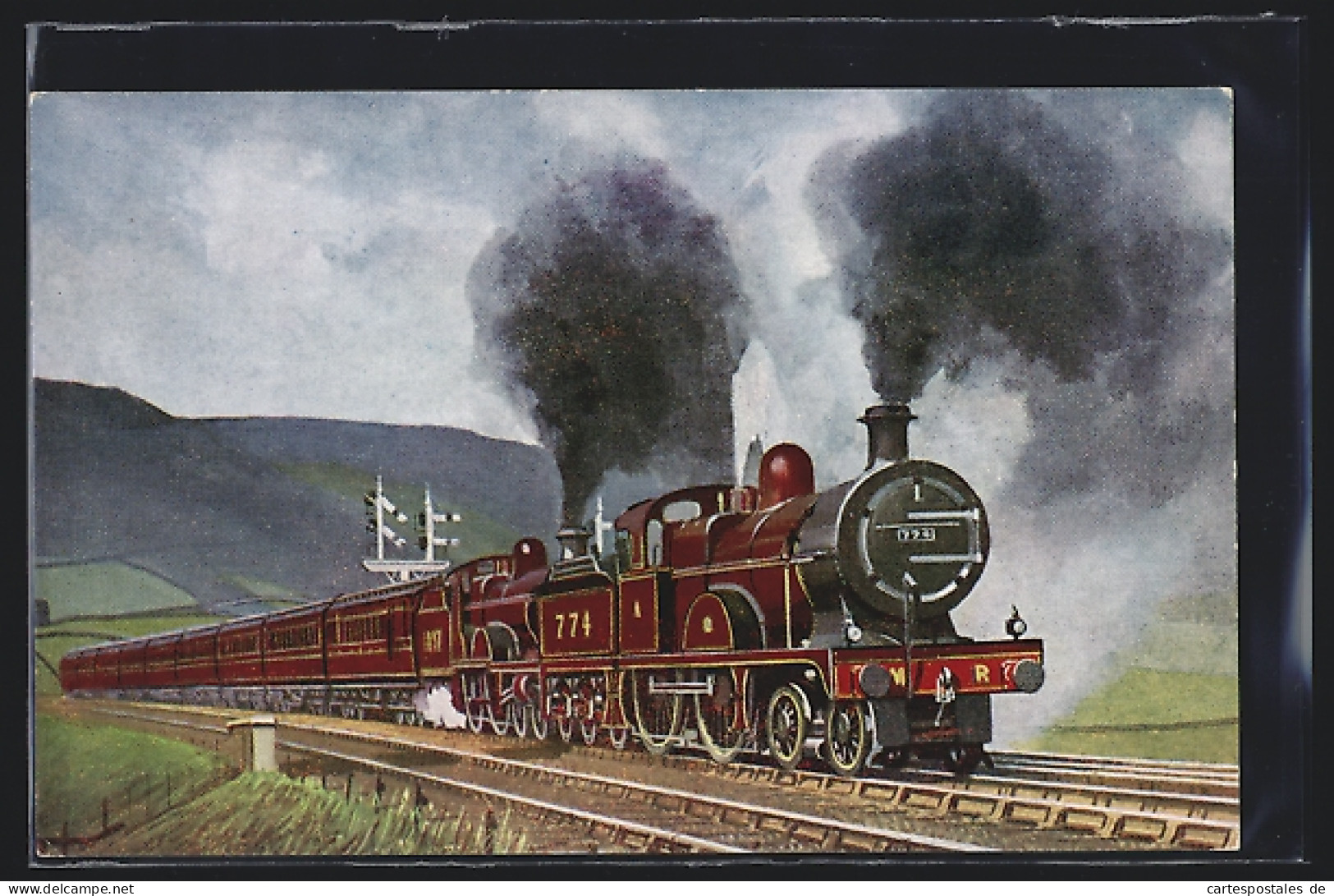 Artist's Pc Chinley, Cheshire, Englische Eisenbahn-Lokomotiven No. 774 & 1007 Der M. R.  - Trains