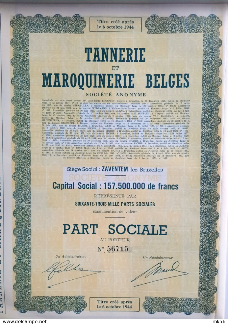 Tannerie Et Maroquinerie Belges - Zaventem-lez-Bruxelles - 1953 - Tessili