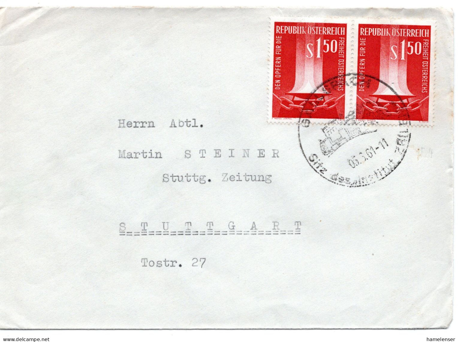 63878 - Österreich - 1961 - 2@S1,50 Opfer Fuer Die Freiheit A Bf GALLSPACH -> Westdeutschland - Covers & Documents