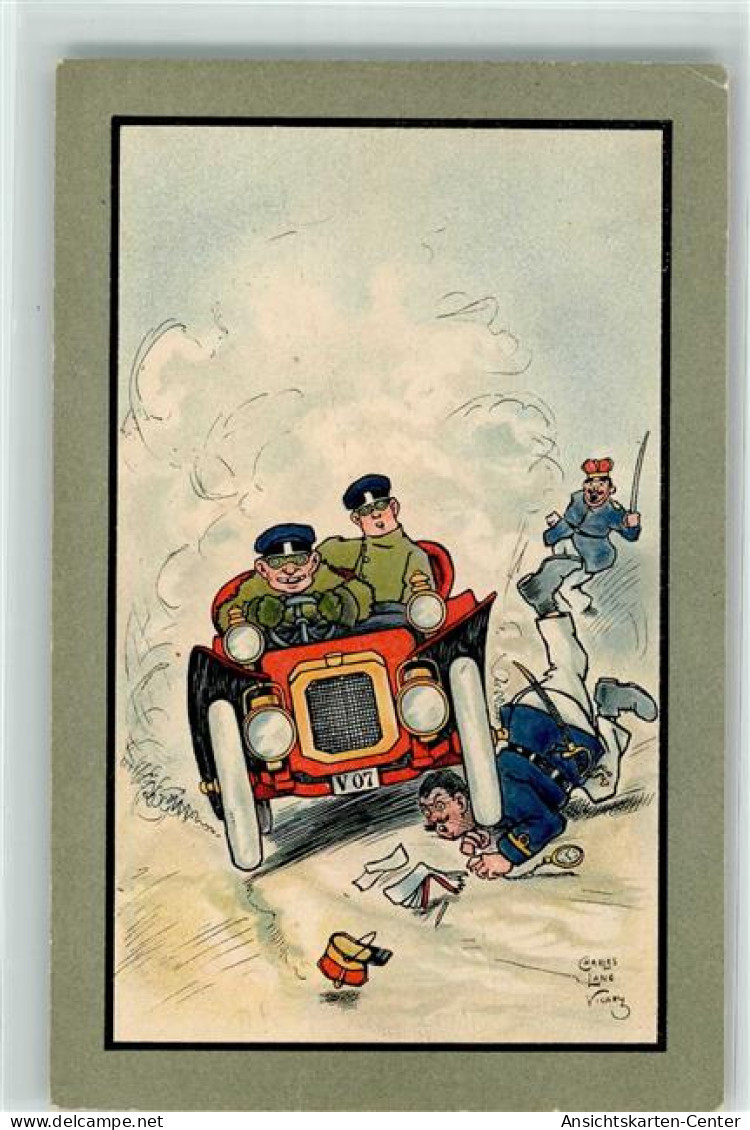 13959204 - Sign. Lane, Charles Feldgraue Soldaten Am Steuer Eines Automobils Ueberfahren Franzoesischen Offizier Patrio - War 1914-18