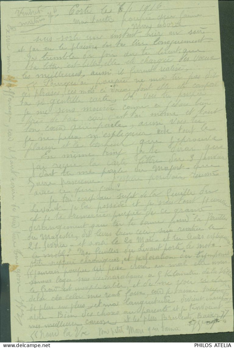 Guerre 14 Carte Lettre Militaire Franchise FM Général De Castelnau CAD Gare De Corte Corse 1916 - Guerre De 1914-18